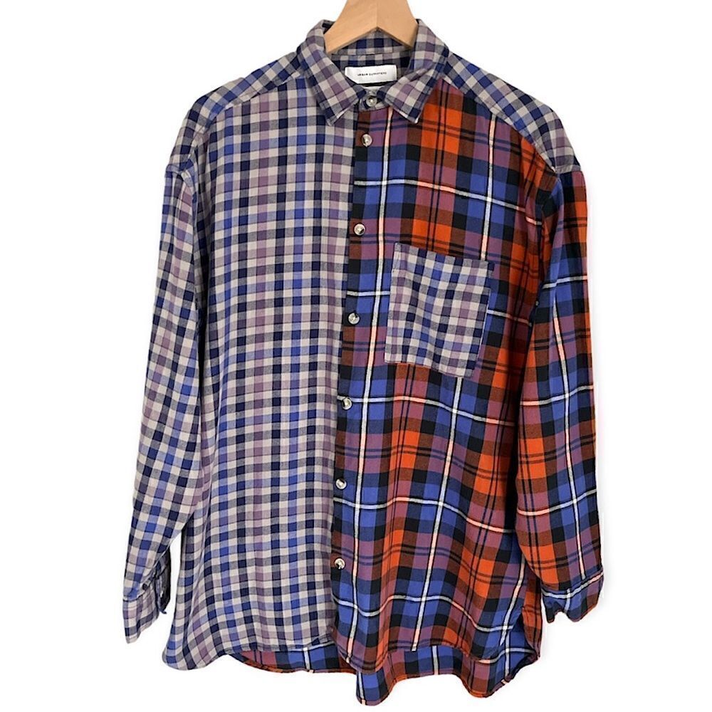 Urban Outfitters Plaid Button Up Long Sleeve Shirt Red Purple Blue Size Small